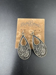 Lucky Brand! Unique Swirl Earrings Silver Colored Gunmetal Antiqued Jewelry Look - Picture 1 of 3