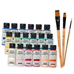 DecoEARTH Nachhaltiges Acrylfarben Set - 18 Flaschen (2 Multi - mit Pinseln - Bild 1 von 7