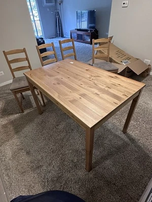 Wooden Dining Table Set for 4 Includes Chairs, Lightly Used - Image 1 of 2