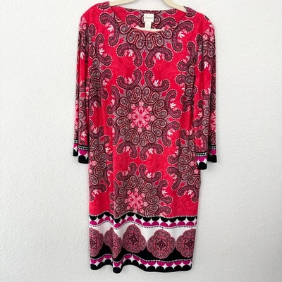 Chico's Womens Shift Midi Dress Size XL Paisley Stretch Flowy Red Foto 1 de 4