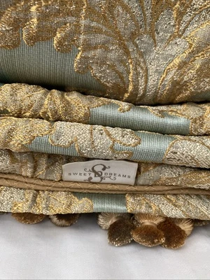 Sweet Dreams Neiman Marcus Luxury Brocade Damask Metallic Gold & Teal King Duvet - Image 1 of 4