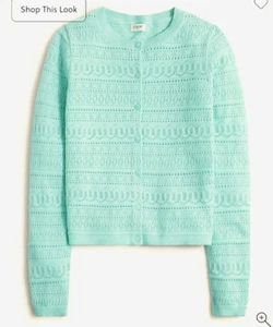 J. Maglione cardigan Crew donna Aquamarine Geo 100% cotone maglia a punta XL - Foto 1 di 7