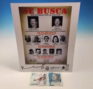 Pablo Escobar Wanted Poster 2000 Pesos Bill Roberto Autogramm Fingerabdruck Narcos - Bild 1 von 12