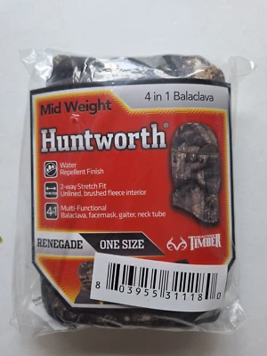 Huntworth Face mask Balaclava 4 n 1 Camo Renegade Cap Head Cover Realtree Timber - Image 1 of 3