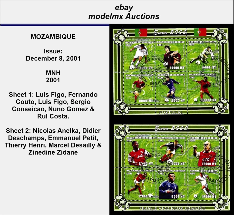 Mozambique  - 2001, Eurocup 2000, France Champion - Two Sheets With F.D.Cancels. - Image 1 of 1