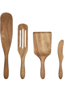 Mad Hungry Acacia Wood Spurtle 4 Pc Kitchen Utensil Wooden Spoons Set by KALORIK - Picture 1 of 12