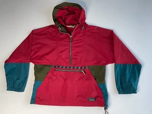 Vintage LL Bean Hooded Anorak Windbreaker Tribal Aztec Pullover Jacket Men Red - Picture 1 of 8