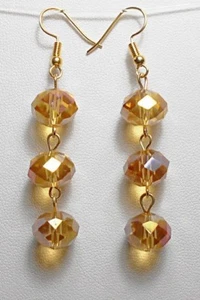 Dangle earrings - 12mm topaz/golden brown glass crystals, 60mm long (SH3C5) - Picture 1 of 3