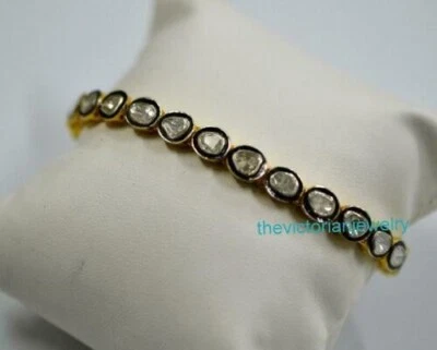 Natural Rose Cut Polki Diamond Bracelet 925 Solid Silver Wedding Jewelry For Her - Image 1 of 4