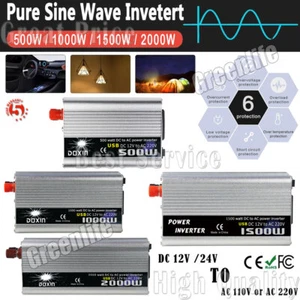 Inversor de potencia de onda sinusoidal pura 500W 1500W 2000W 12/24V DC - AC 110/220V convertidor - Imagen 1 de 19
