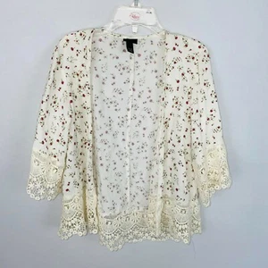 Art Class XS 4 / 5 Girls Rayon Crochet Accented White Red Pink Floral Cardigan - Picture 1 of 6