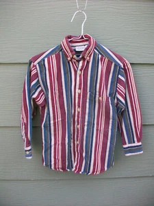 Arizona Boys Button Down Shirt Sz 8 S Red Blue Brown Striped Long Sleeve - Picture 1 of 5