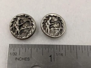 Vintage Pair of 2 Round Pressed Steel Buttons – Fly Fishing - Picture 1 of 2