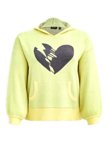 TORRID ( 1X ) Sweater Hoodie Luxe Cozy Lovesick Grey Heart Yellow Kangaroo TOP - Picture 1 of 5