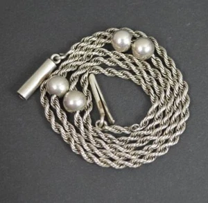 Cadena de collar victoriana de eslabones de bola de cuentas largas de plata maciza de 16 1/2" - Imagen 1 de 6