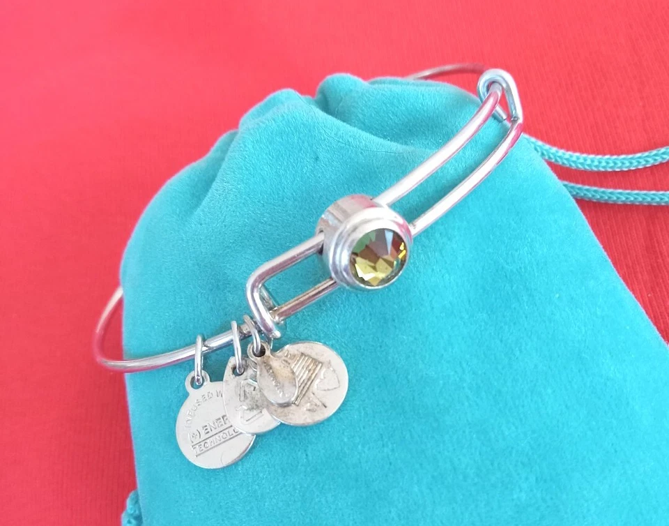 2014 Alex And Ani EnergyWith Green Peridot Silver Charms Bangle Bracelet . - Image 1 of 3
