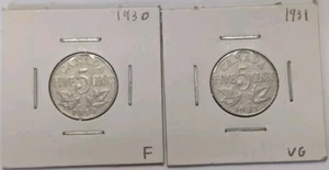 MINT ERROR DIE CRACK - Lot Of 2 Five Cents - Canada - 1930 And 1931 - Bild 1 von 8