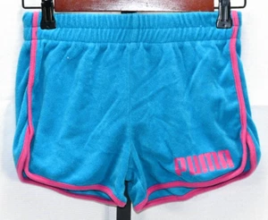 PUMA Girls Pull On Elastic Waist Shorts Size M(8-10) Blue with Pink Accent - Picture 1 of 3