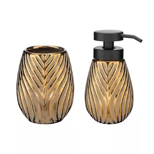 WENKO Idro Bad WC Accessoire Set Seifenspender Zahnputzbecher Wand Gold Schwarz - Bild 1 von 6