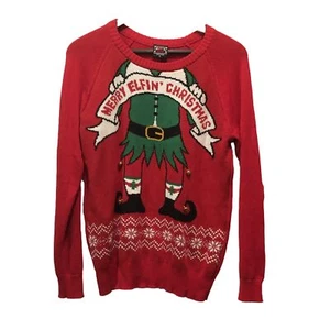 Merry Elfin' Christmas Well Worn Holiday Sweater Ugly Christmas Sweater Large - Picture 1 of 16