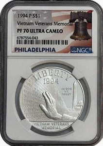 1994 VIETNAM MEMORIAL Silver $1 NGC PF70💥FLAWLESS QUALITY💥 - Picture 1 of 4