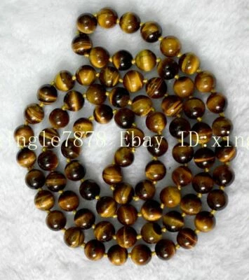Hermoso collar de cuentas redondas de piedras preciosas ojo de tigre amarillo de 8/10/12/14 mm 36/100"" Foto 1 de 4