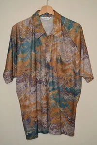Vtg Feather Print Lilly Dache Disco Golf 100% Polyester Polo Shirt XL - Picture 1 of 5