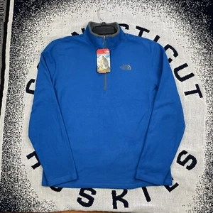 The North Face Sweater Mens LARGE Blue Relaxed Fit 1/4 Zip Fleece Pullover NWT - Picture 1 of 14