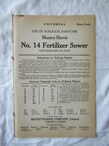 1925 Massey-Harris 14 Dünger Sämann Universal Liste Teile Buch Katalog - Bild 1 von 4
