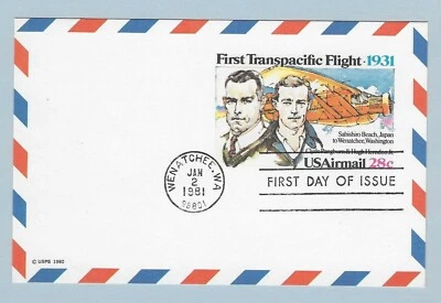 US SC # UXC19 First Transpacific Flight FDC. 1931, Uncacheted - Image 1 of 2