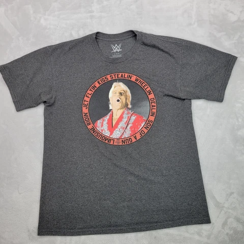 Ric Flair Shirt Mens Large Grey Cotton Crew WWE Wrestling Nature Boy Jet Adult Cover
