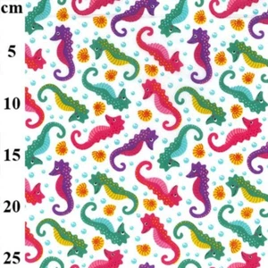 Polycotton Fabric Sea Horse Animals Ocean Shells Sea Creature - Picture 1 of 1