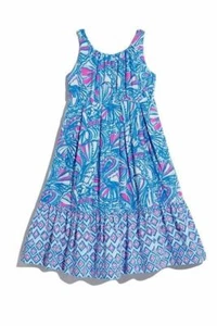 Lilly Pulitzer Target Girls SZ M My Fans Blue Pink Maxi Dress NO BELT Sleeveles - Picture 1 of 1