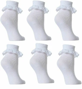 Nuevos calcetines al tobillo de vestir de encaje blanco con volantes para niñas y niños para escuela, baile, ocasiones - Imagen 1 de 1