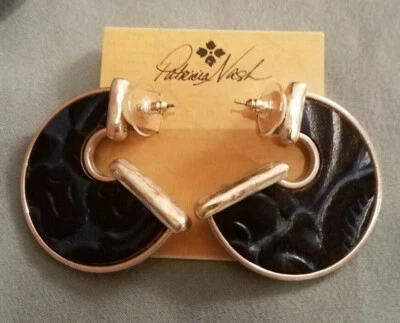 Pendientes de aro planos Patricia Nash plata buey azul medianoche cuero Amelia nuevos con etiquetas Foto 1 de 4