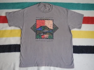 VTG 90s Mt Rainier National Park Outdoor PNW Mountain Art Tan Tee T-Shirt XL - Picture 1 of 6
