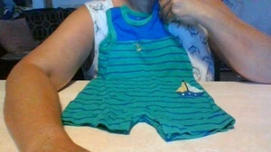 Little Me 18 Month Green Stripe Boat/Anchor Ocean Theme Sleeveless Cotton Romper - Picture 1 of 14