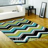 LIFESTYLE CHEVRON ZIG-ZAG LIME AQUA BLACK PICTURE FLOOR RUG 150x220cm **NEW**