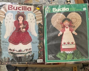 2 centrotavola albero angelo Bucilla filato artigianale 1991 NOS #61159 #61061 Natale - Foto 1 di 12