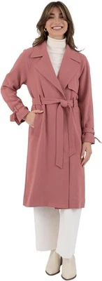 NINE WEST Womens Crepe Trench Coat Rose Belted Notch Collar Fully Lined Sz M NWT - Image 1 of 4