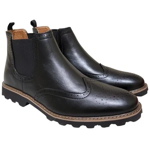 Ciervos Ciervos Hombres Brayden Punta de Ala Brogue Chelsea Botas Talla EE. UU. 11M Negro Vegano - Imagen 1 de 5