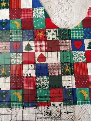 REMNANT Christmas Cheater Quilt Fabric Traditions Cotton Red Green 1" Patchwork - Image 1 of 4