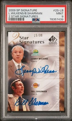 2009-10 SP Signature Lenny Wilkens Bill Sharman #2S-LB Dual Auto 15/30 PSA 9 - Image 1 of 2