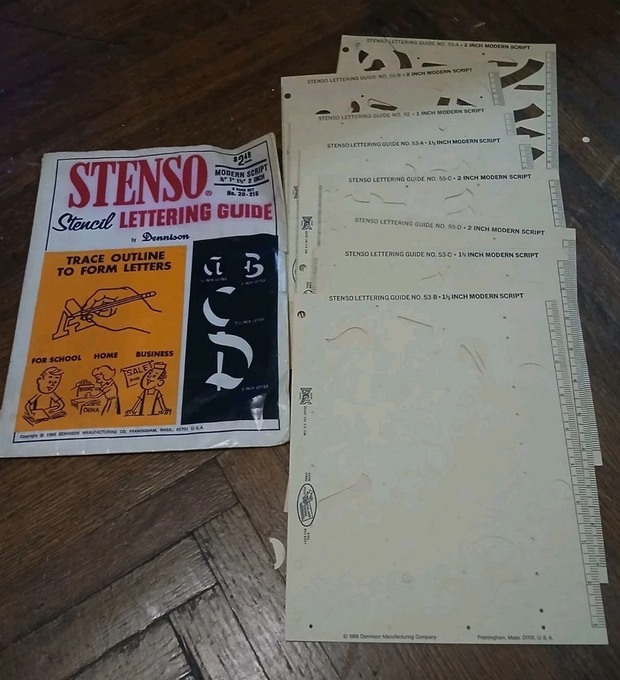 Dennison Stenso Stencil Lettering Guide 1966 8 Sheet Set - Image 1 of 1