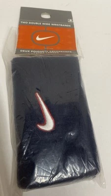 Vintage Nike Swoosh Two Double Wide Wristbands Blue With White Swoosh A1 - Image 1 of 4