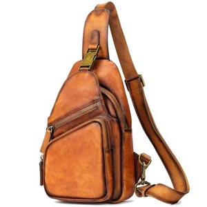 Genuine Leather Sling Bag Front Metal-Latch Crossbody Bags Handmade Vintage C... - Picture 1 of 7