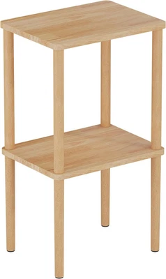 Solid Wood Side Table, 2-Tier Small End Table with Storage Shelf, Tall Nightstan - Image 1 of 4