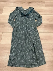 Vestido Laura Ashley EE. UU. Talla 12 Eduardiano Marinero Verde Floral Algodón Lana De Colección Años 80 - Imagen 1 de 11