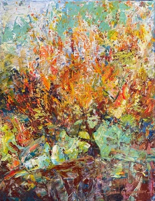 ORIGINAL Small Painting On Canvas MAKE AN OFFER “Burning Bush II”Susan Kennedy - Image 1 of 4