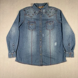 Camicia donna Wrangler classica denim perla bottoni a pressione grande grunge vintage - Foto 1 di 13